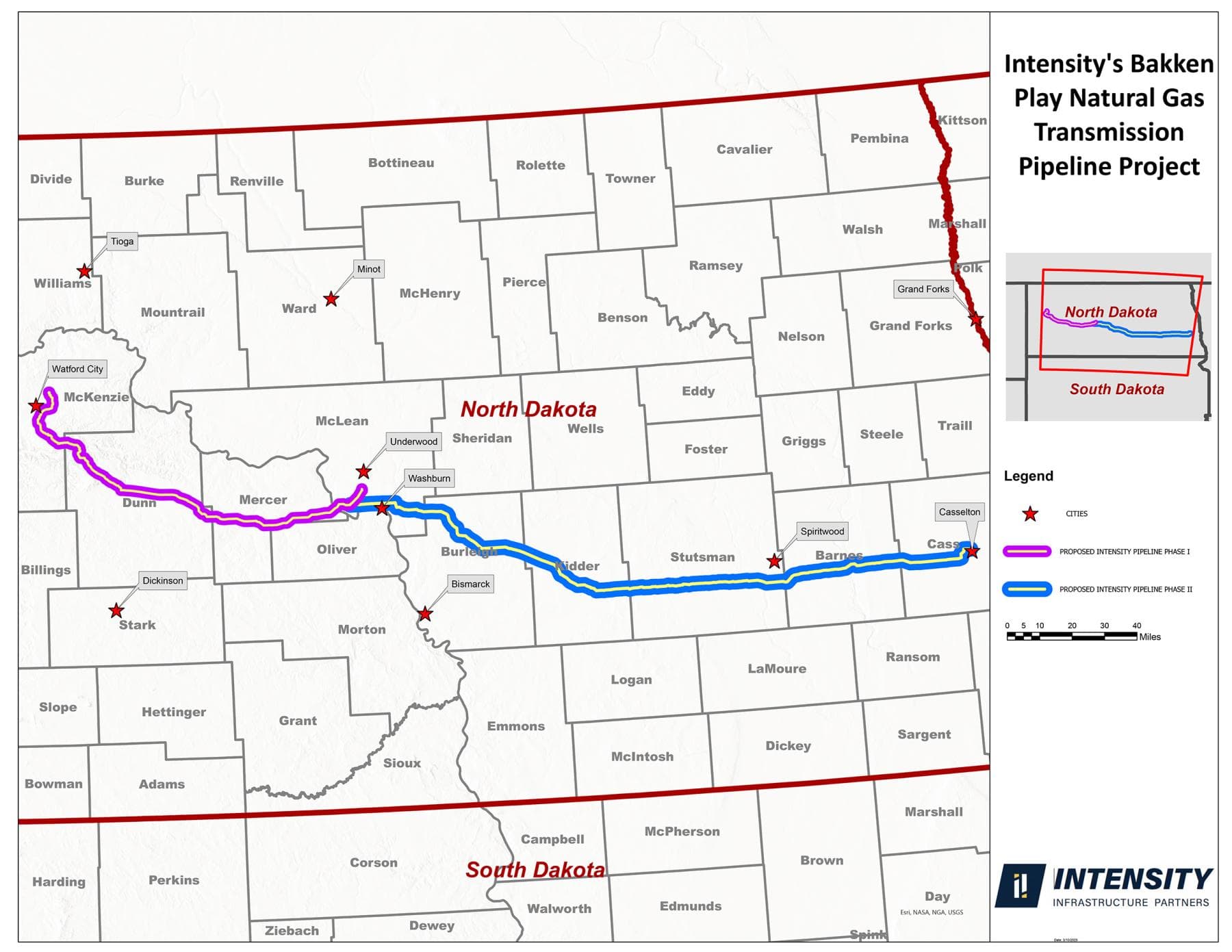 Intensity Infrastructure Partners and Rainbow Energy Center’s proposed gas transmission pipeline route.