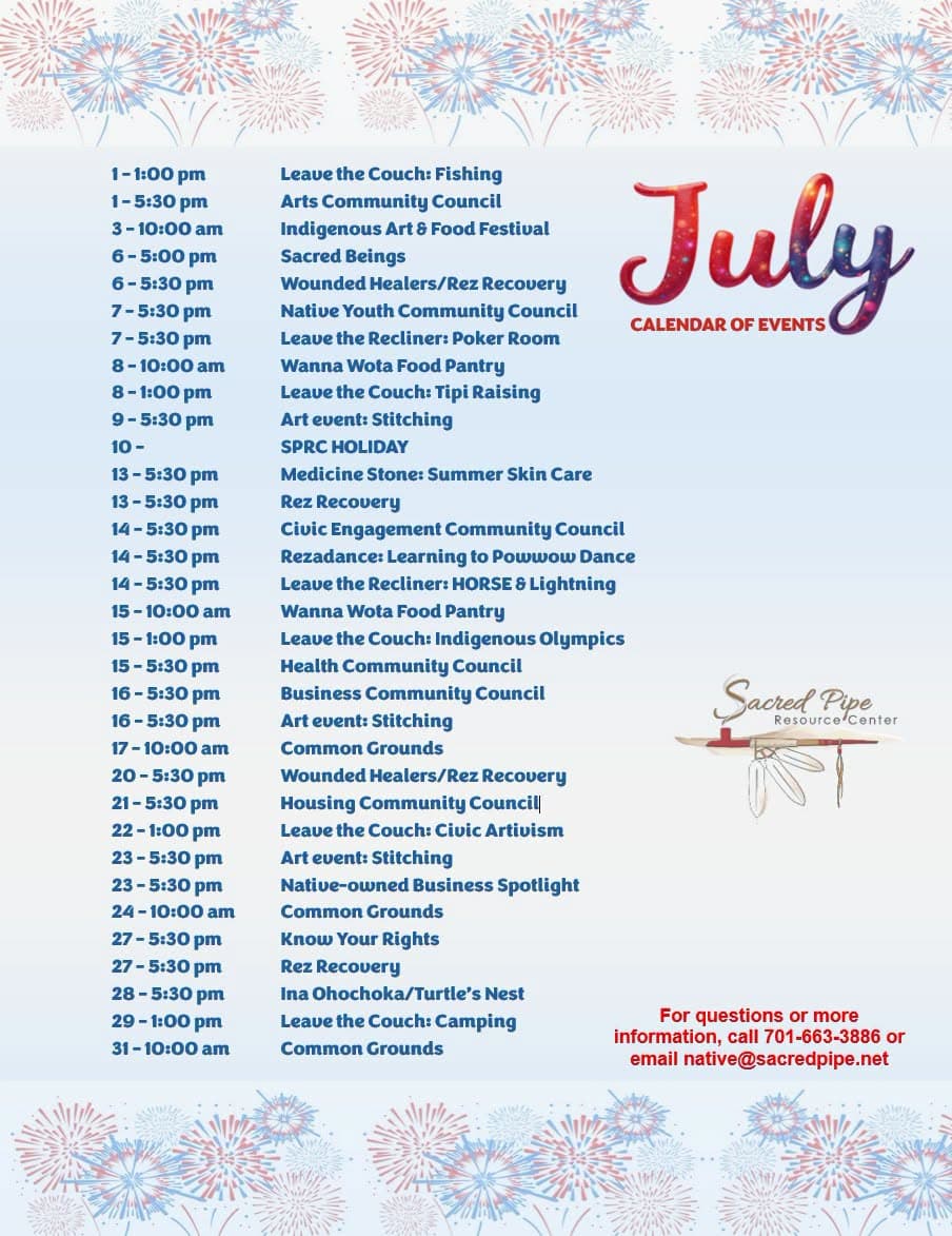 Sacred Pipe Resource Center releases July calendar of events