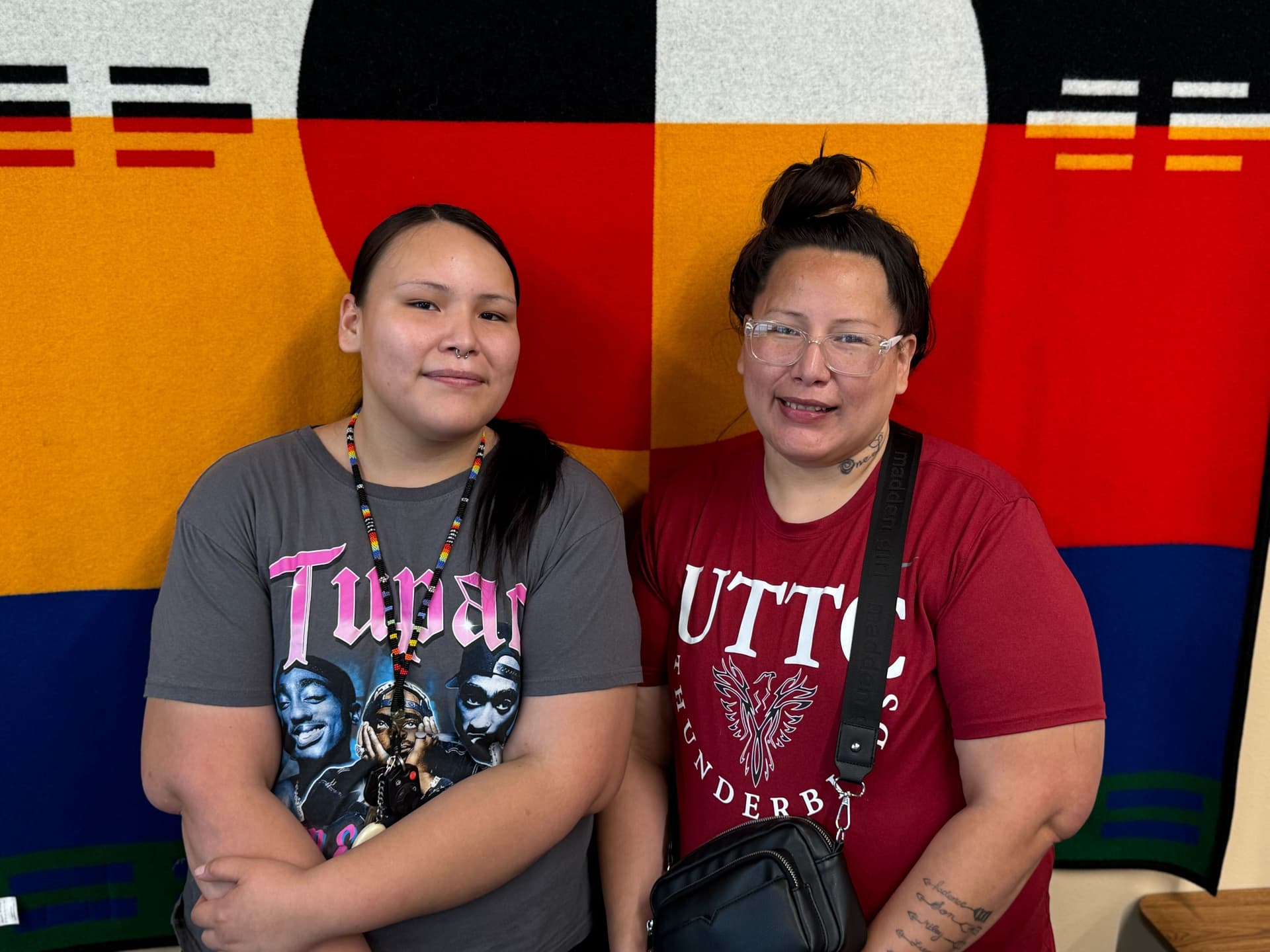 Kadence Bird Horse (left) and Heather Bird Horse attended the Fort Yates Documenters meet and greet, held July 31 at Sitting Bull College. (Photo credit/ Erin Hoover Barnett)