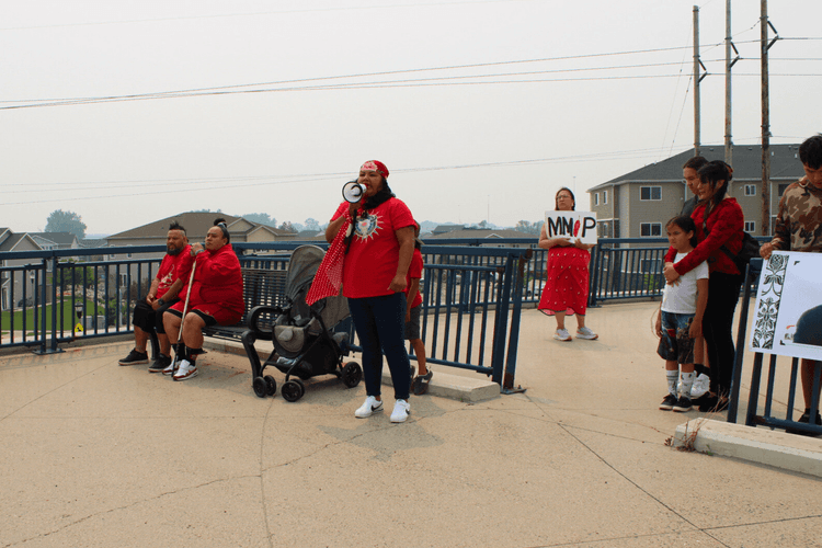 Melanie Angel, an MMIW survivor, advocates for awareness of the MMIP crisis on May 31. / Photo credit: Castle Fox