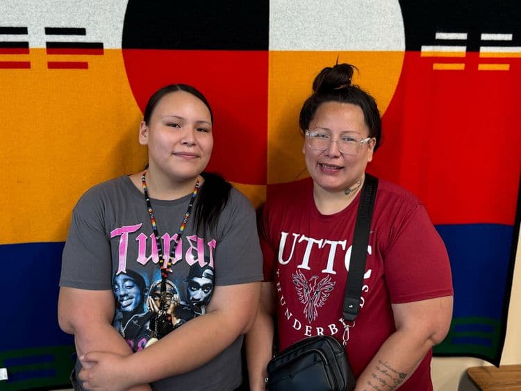 Kadence Bird Horse (left) and Heather Bird Horse attended the Fort Yates Documenters meet and greet, held July 31 at Sitting Bull College. (Photo credit/ Erin Hoover Barnett)