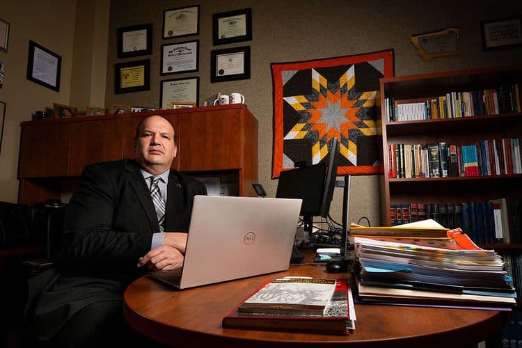 UM law Professor Kekek Stark leads the Margery Hunter Brown Indian Law Clinic, which is working to build a digital archive of legal documents from tribal nations across Montana. (UM photo by Ryan Brennecke)