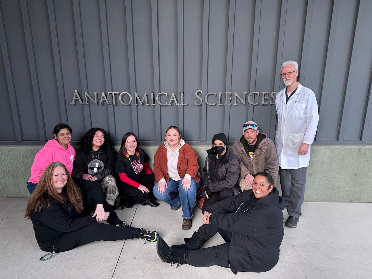 Members of the MMIW Search & Hope Alliance attend a cadaver session led by Dr. William Borman, Portland, Oregon. Back row, from L to R: Sandra Hernandez, Russell Slim, Sabrina Griffith, Isabella Regalado, Polimana Joshevama, Jason Shifflett and Borman; seated, L to R: Sarah Koski and Kimberly Lining.