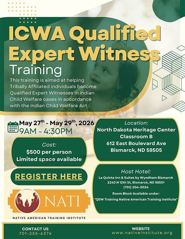 Native American Training Institute to host ICWA expert witness training in Bismarck