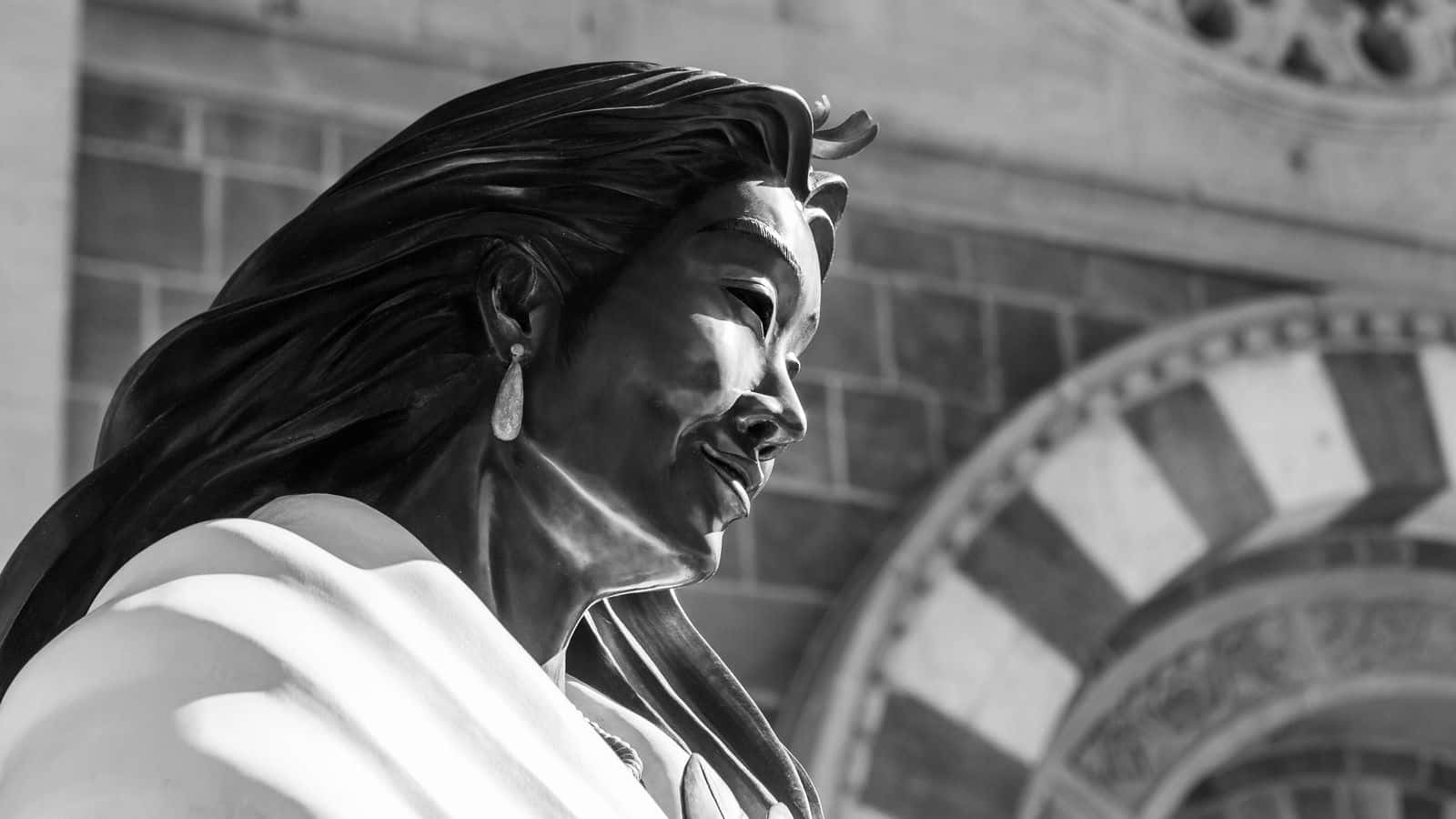 Kateri Tekakwitha (1656–1680) is the first North American Indian to be beatified, and was canonized in October 2012. She was an Algonquian-Mohawk woman of New York State who converted to Christianity at an early age. The statue was created by Estella Loretto, a sculptor from the nearby Jemez Pueblo, and installed in August 2003