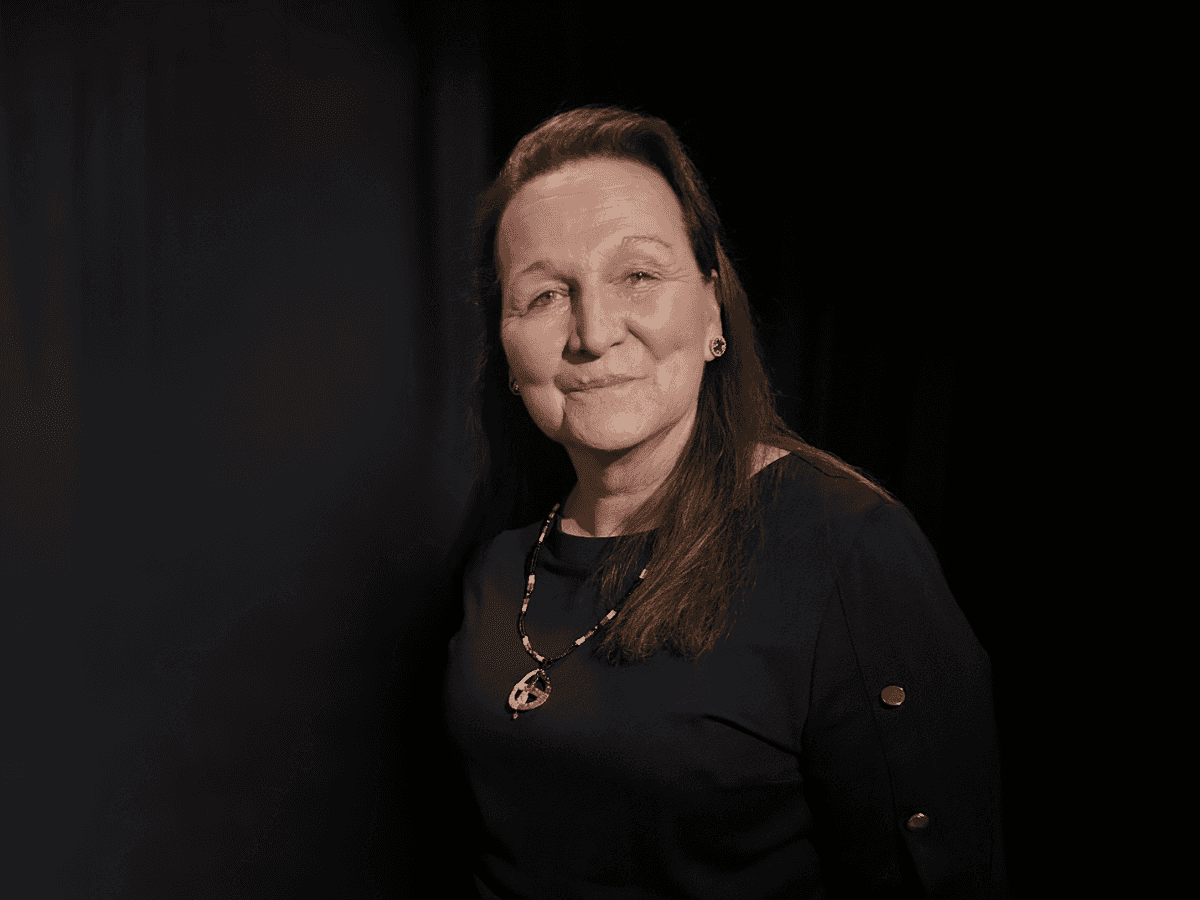 Carmen O’Leary celebrates the 20th anniversary of the magazine Restoration during the National Congress of American Indians’ 2024 winter session, February 12, 2024. (Photo credit: Tai Simpson)