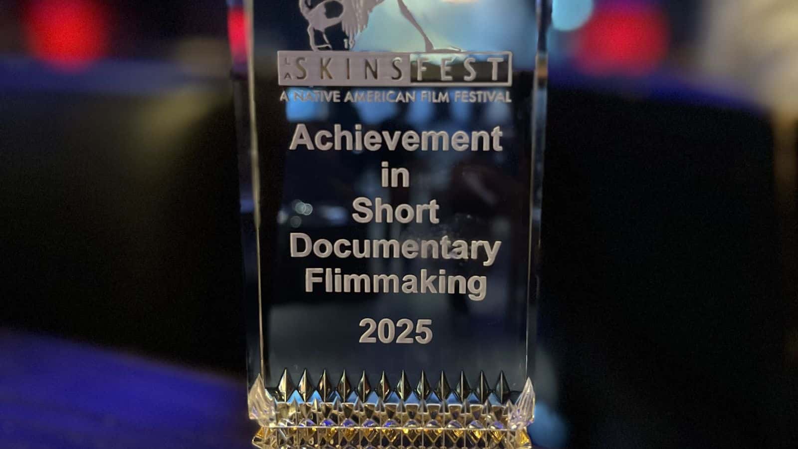 Justin Deegan received the 2025 Achievement in Short Documentary Filmmaking award for his film “Waabishki (White) Mashkode-bizhiki (Bison)” at the LA Skins Fest, Los Angeles, California, Sunday, Nov. 23, 2025.