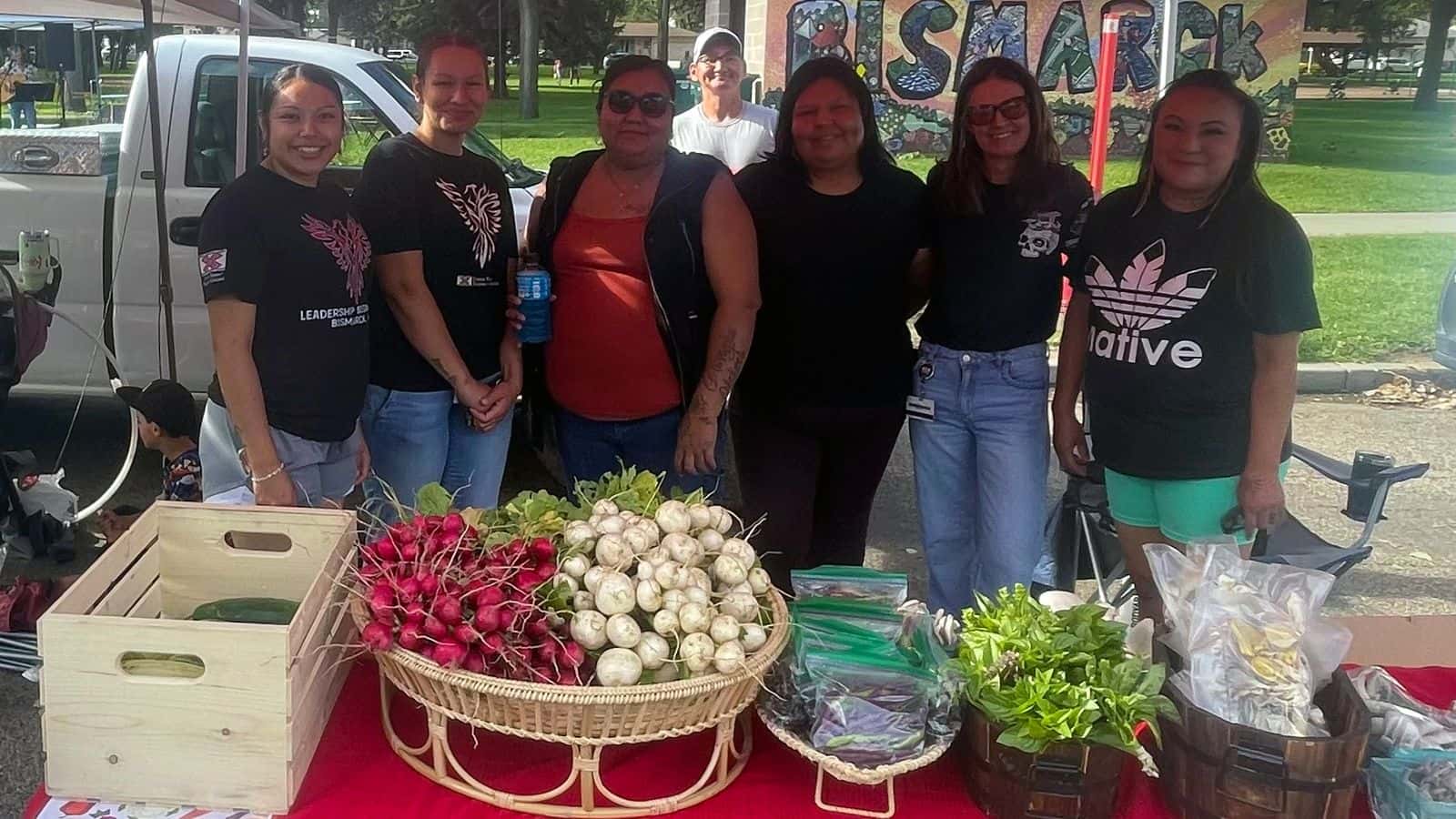 UTTC SAGE Club students sell their locally grown produce at BisMarket in Bismark, North Dakota, Aug. 9, 2025. (Photo credit: Scott Grandi-Hill)