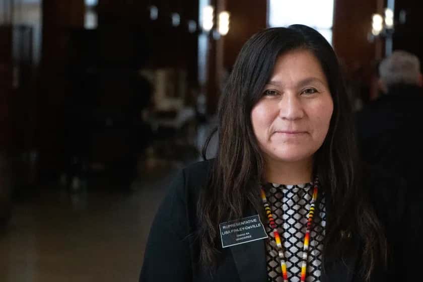 North Dakota Rep. Lisa Finley-DeVille, D-Mandaree, poses for a portrait in Memorial Hall at the state Capitol in Bismarck on Tuesday, Dec. 6, 2022.Jeremy Turley / Forum News Service