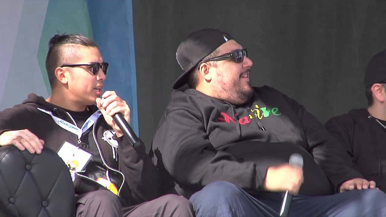 Ryan McMahon with surprise guest Adam Beach on the Red Man Laughing podcast live at the North American Indigenous Games 2014.