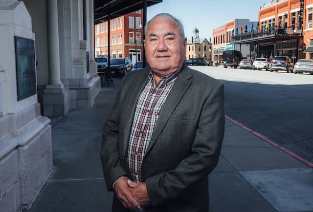 Osage Nation Principal Chief Geoffrey Standing Bear stands in downtown Pawhuska, Oklahoma, on April 6, 2022, where he has been working to develop intergovernmental partnerships on multiple community projects that will benefit the entire region. (Photo by Cody Hammer/Osage News)