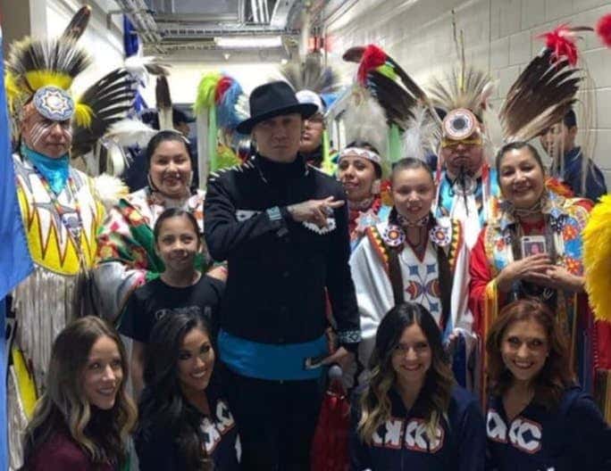 Taboo posts to Twitter: Thank u to these amazing traditional dancers who rocked the @okcthunder game to celebrate our ancestory and pay Respect and show ultimate love 4 #indiancountry during #NativeAmericanHeritageMonth special thanks to @OKCTHUNDERGIRLS shout out to @ndnsports for being there 2 ✊?