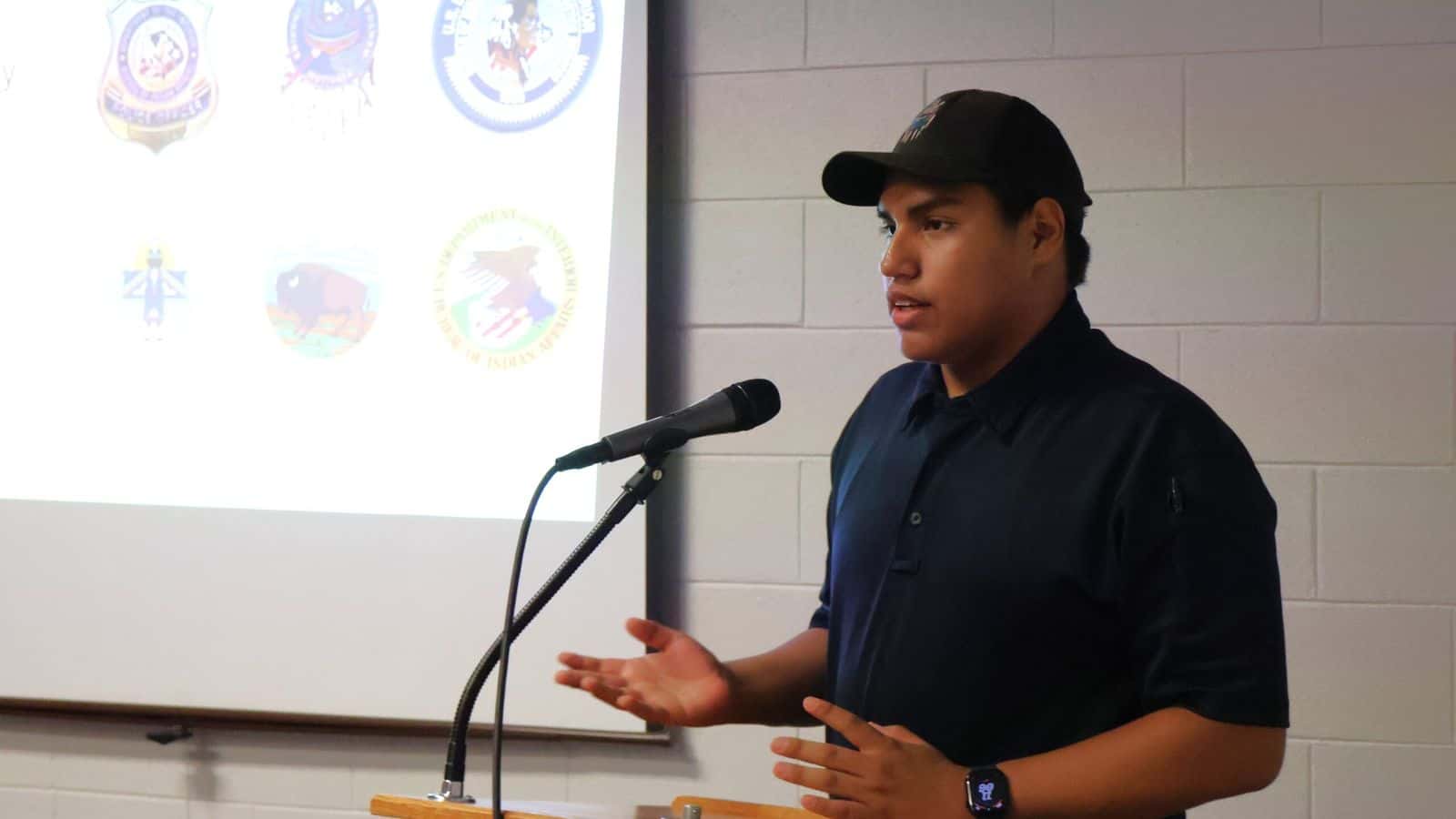 Na-Ja Marshall, a junior at Standing Rock Community School, speaks during a breakout session as part of the Tribal Leaders Summit in Bismarck on Sept. 4, 2024. (Michael Achterling/North Dakota Monitor)