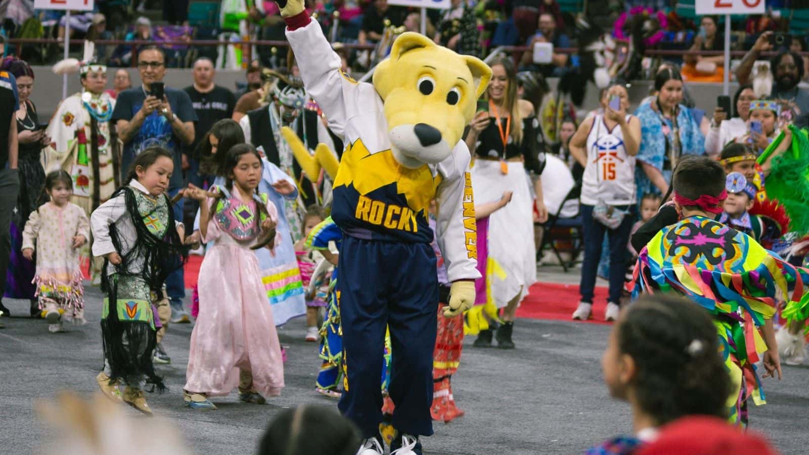 Rocky, the Denver Nuggets mascot, made an appearance at the most recent Denver March Powwow.