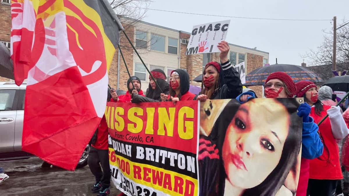 Protestors at a rally for missing and murdered Indigenous relatives. (Photo by Grace Deng,Minnesota Reformer)