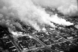 Clouds of smoke rise from burning buildings in northeast Washington, D.C., on April 5, 1968, one day after Dr. Martin Luther King Jr. was assassinated. Then-Sen. Mondale recalled flying over the nation's capital in a helicopter thinking it looked like Vietnam. (AP Photo)
