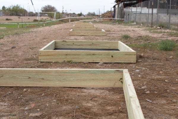 Raise flower beds planks at Parque De Los Ninos for San Eli Wild students. Fertile bare dirt Photo from Borderzine.com