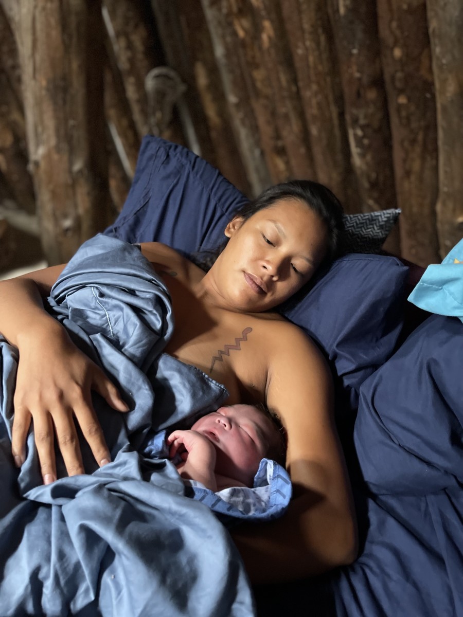 For the first time in eight generations, a Dakota baby was born in a traditional earth lodge in Dakota homelands. Under the moon of the black chokecherries, Dallis Rencountre, a citizen of the Sisseton Wahpeton Oyate, gave birth to her second child, a 10-pound baby boy. (Photo courtesy of Dallis Rencountre)