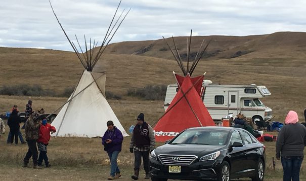 Tipis set up at third camp along Highway 1806 in opposition to the Dakota Access Pipeline near the Standing Rock Sioux Reservation.