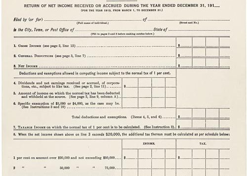 Original federal tax return in 1913.