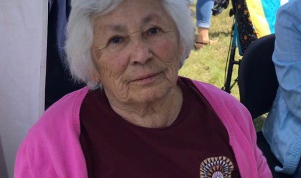 The late Tillie Walker attended the bronze statue dedication of her father near the Knife River Villages in Stanton, N.D. She died Feb. 3, 2018 at age 88. PHOTO BY JODI RAVE