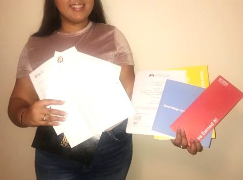 Elizabeth Silver with nine acceptance letters from multiple universities