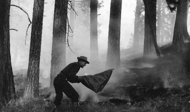 Special Agent J.T. Jardine fights a Wallowa National Forest fire in 1908.
W.J. Lubken/ U.S. Forest Service