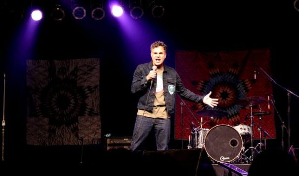 Avengers actor Mark Ruffalo addresses the crowd at the Prairie Knights Casino on the Standing Rock Sioux reservation at a concert event titled, Stand-N-Vote. Photo: Jaden Cowboy