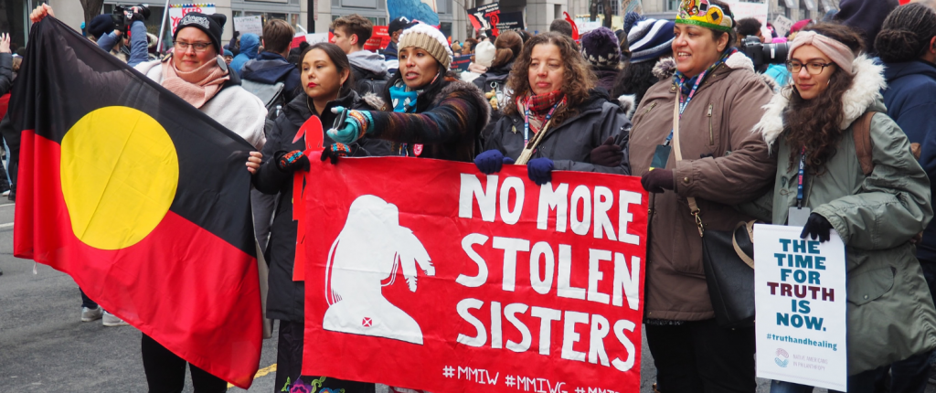 native american women at the 2019 women's march in washington protesting missing and murdered indigenous women MMIW