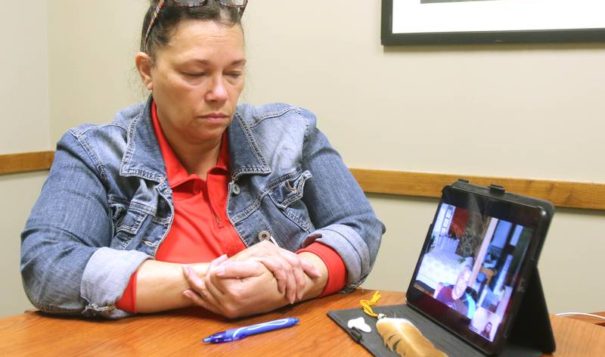DeKalb County Board member Terri Mann-Lamb, part of the Ramapough Lenape Nation, a band of the Munsee people who originally settled in New Jersey thousands of years ago, listens to her brother, Ramapough Lenape Nation Turtle Clan Chief Vincent Mann, talk via Zoom call Tuesday, Oct. 26, 2021, about issues facing Native Americans today. (Mark Busch - mbusch@shawmedia.com)

Shaw Local News Network