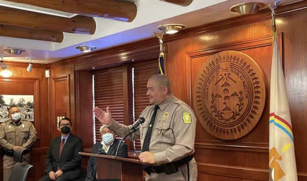 Newly sworn-in Chief of Police Daryl Noon knows there are many challenges ahead in his new position but he is confident he can overcome them. He was sworn-in on January 3, 2022 in Window Rock, Arizona. (Photo by Pauly Denetclaw, ICT)

Indian Country Today