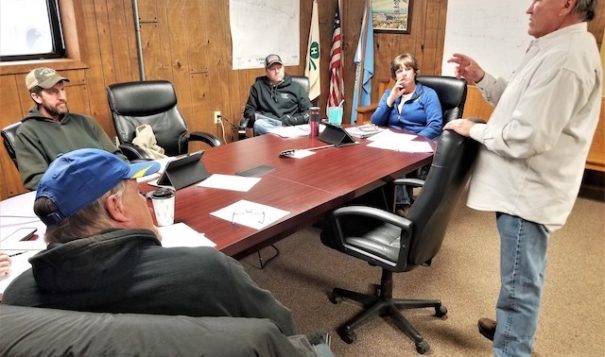 Lower Brule Sioux Tribal Vice Chair Cody Russell testifies at Feb. 22 Lyman County Commission meeting with four of five commissioners present. Photo: Talli Nauman

Buffalo's Fire