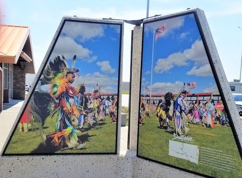 I-90 rest-stop in Lyman County features Native American social dance photos. Photo by Talli Nauman