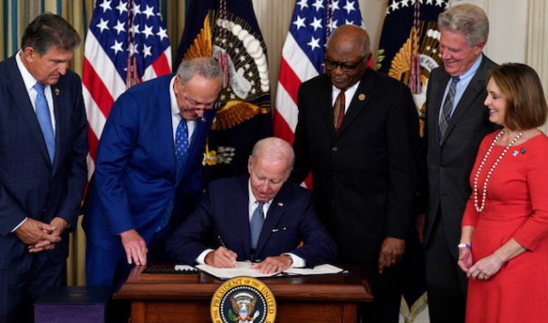 President Joe Biden signs the Inflation Reduction Act into law last month. While the law is a major investment in climate action, it also expands extractive activities that already regularly impact landscapes and wildlife that are critical for tribal cultural practices. 

Yuri Gripas/Sipa via AP Images