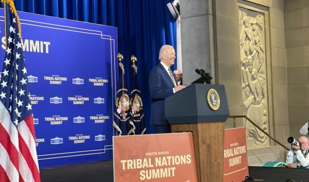 President Joe Biden addresses over 300 leaders during the 10th White House Tribal Nations Summit in Washington D.C. on November 30, 2022. (Pauly Denetclaw, ICT)