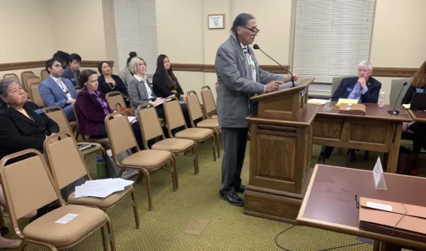 Rep. Jonathan Windy Boy, D-Box Elder, presents House Bill 317 to the House Human Services Committee on Feb. 1, 2023. (Montana Free Press)