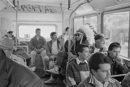 This photo by Indigenous photographer Zig Jackson, "Indian Man on the Bus," or simply, "On the Bus," taken in San Francisco, explores the complexity of urban life for Indigenous people. It is part of an exhibit at the Denver Art Museum on Native photographers, "Speaking with Light: Contemporary Indigenous Photography,” which runs Feb. 19-May 21, 2023. It is also being featured at an exhibit of Jackson's works at North Dakota State University's Memorial Union Gallery through March 1, 2023. (Photo courtesy Denver Art Museum)