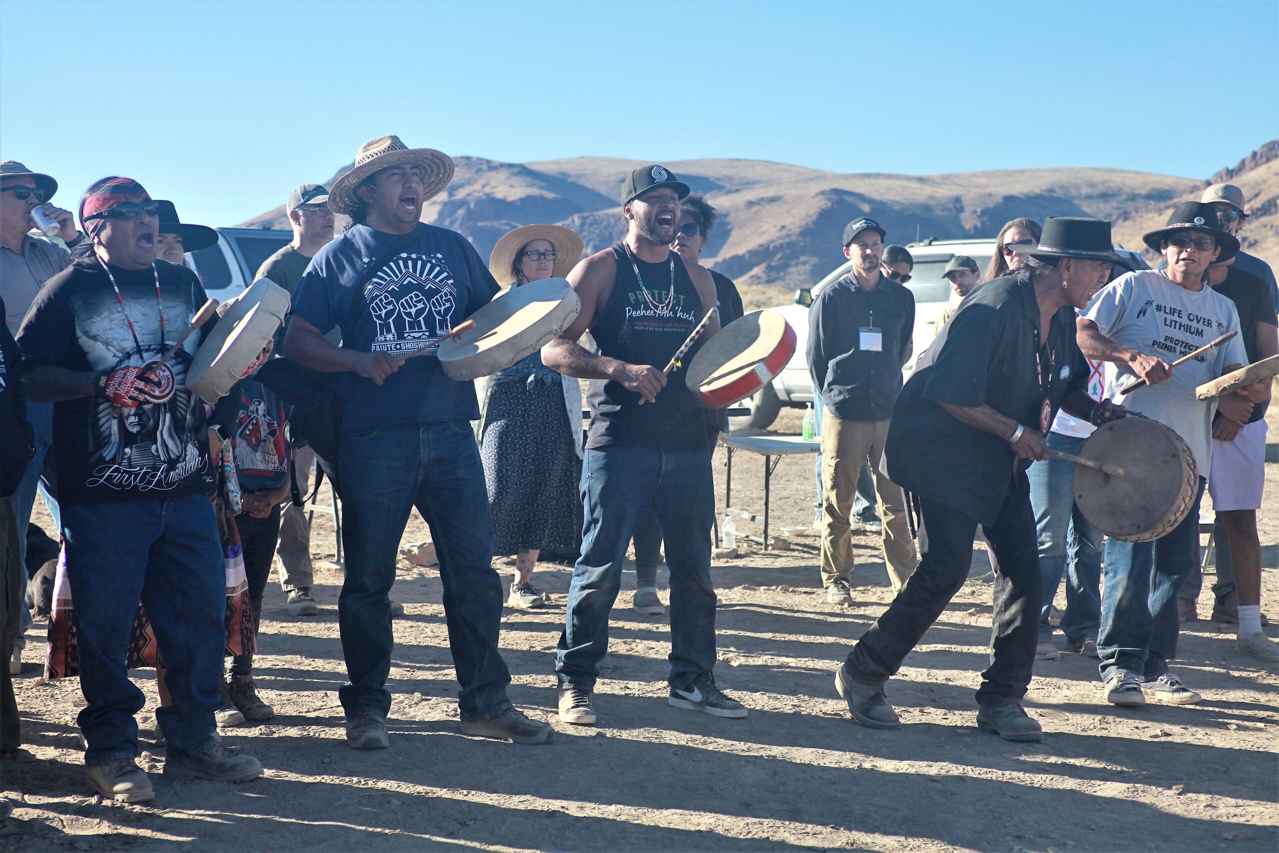 Northern Nevada Native opponents of the proposed Thacker Pass lithium mine gather at the massacre site periodically to manifest their defense of ancestral lands. Photo by Tanya Novikova