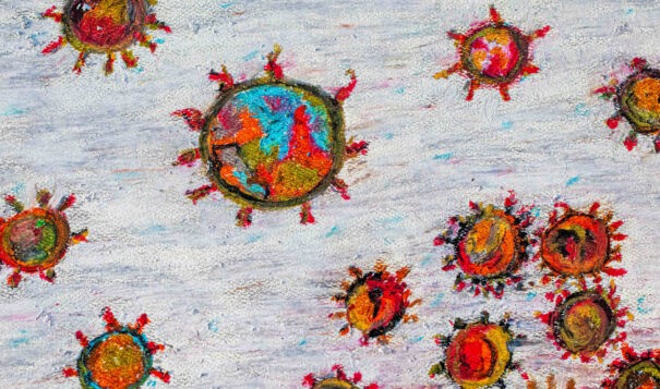 Illustration of SARS-CoV-2 viruses. Visual: DigitalVision Vectors via Getty Images