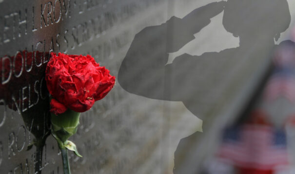 Vietnam Memorial and saluting soldier - photo created by Sara Marcum