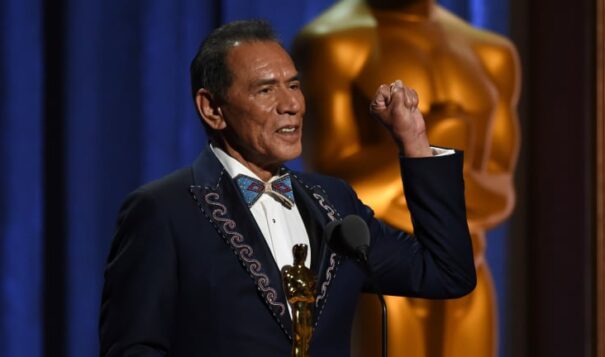 Cherokee actor Wes Studi accepts the Academy of Motion Picture Arts and Sciences’ Governors Award on Sunday, Oct. 27, 2019, at the Dolby Ballroom in Los Angeles, becoming the first Native actor to win an Oscar. In 2023, he has been elected to the prestigious American Academy of Arts and Sciences. (Photo by Chris Pizzello/Invision/AP)