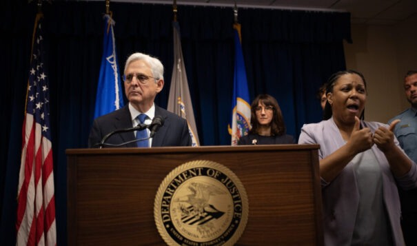 U.S. Attorney General Merrick Garland announces the results of a federal investigation into racist policing in Minneapolis on Friday, June 16, 2023. (Photo by H. Jiahong Pan, Minnesota Reformer)