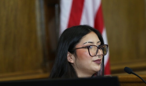 Sariel Sandoval, a youth plaintiff, testifies during the Held v. Montana trial in Helena on June 14, 2023. (Photo credit Micah Drew)