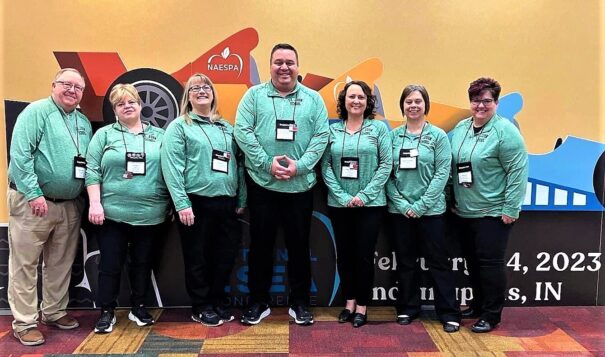 St John High School were recognized as a Distinguished School at the National Conference. Left to Right, Supt. Paul Fyrdenlund, STEM and Math Ruth Bergenski, Special Education Jackie Heinz, Principal Chip Anderson, Alternative Education Dawn Moberg, ELA Peggy Charbonneau, and Reading Coach Chantel Luna. Photo credit: St John Public High School