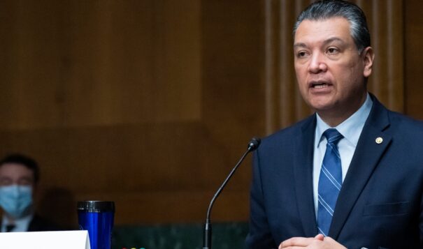 Sen. Alex Padilla, D-Calif., speaks during a Senate Health, Education, Labor and Pensions confirmation hearing for Julie Su to be the Labor Secretary, on Capitol Hill, Thursday, April 20, 2023, in Washington. (AP Photo, Alex Brandon)