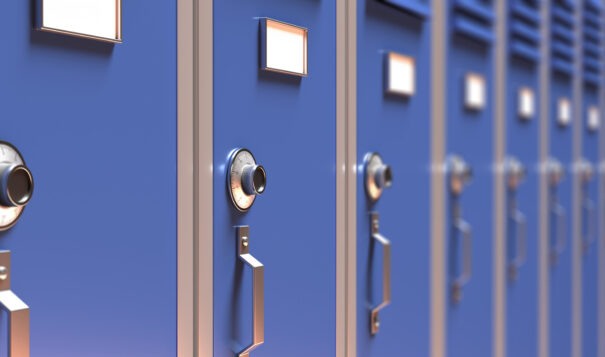 Stock photo of school lockers. May not be republished without licensing from Envato.