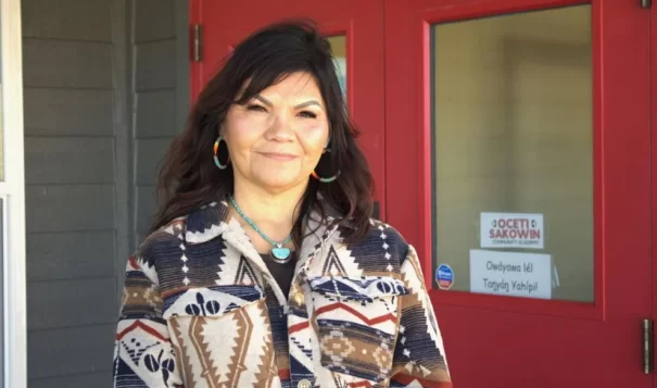 Mary Bowman, Hunkpapa/Oglala Lakota, is the principal and founder of the Oceti Sakowin Community Academy in Rapid City. Bowman has been involved in education for more than 15 years and noticed a need for culturally based teaching. (Photographed by Amelia Schafer)