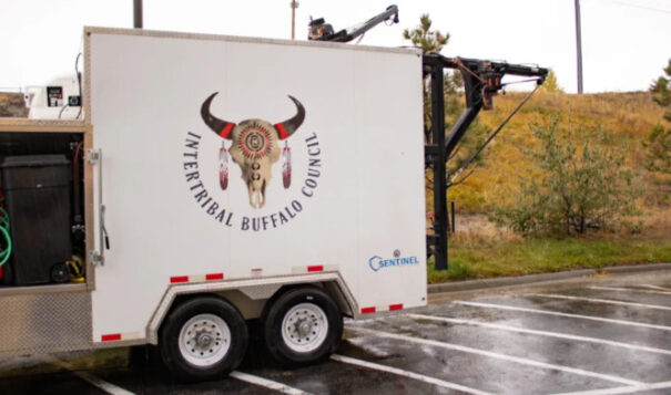 The InterTribal Buffalo Council field-processing unit allows for tribes to traditionally field harvesting bison while also meeting food regulation safety standards. (Amelia Schafer, ICT and Rapid City Journal).