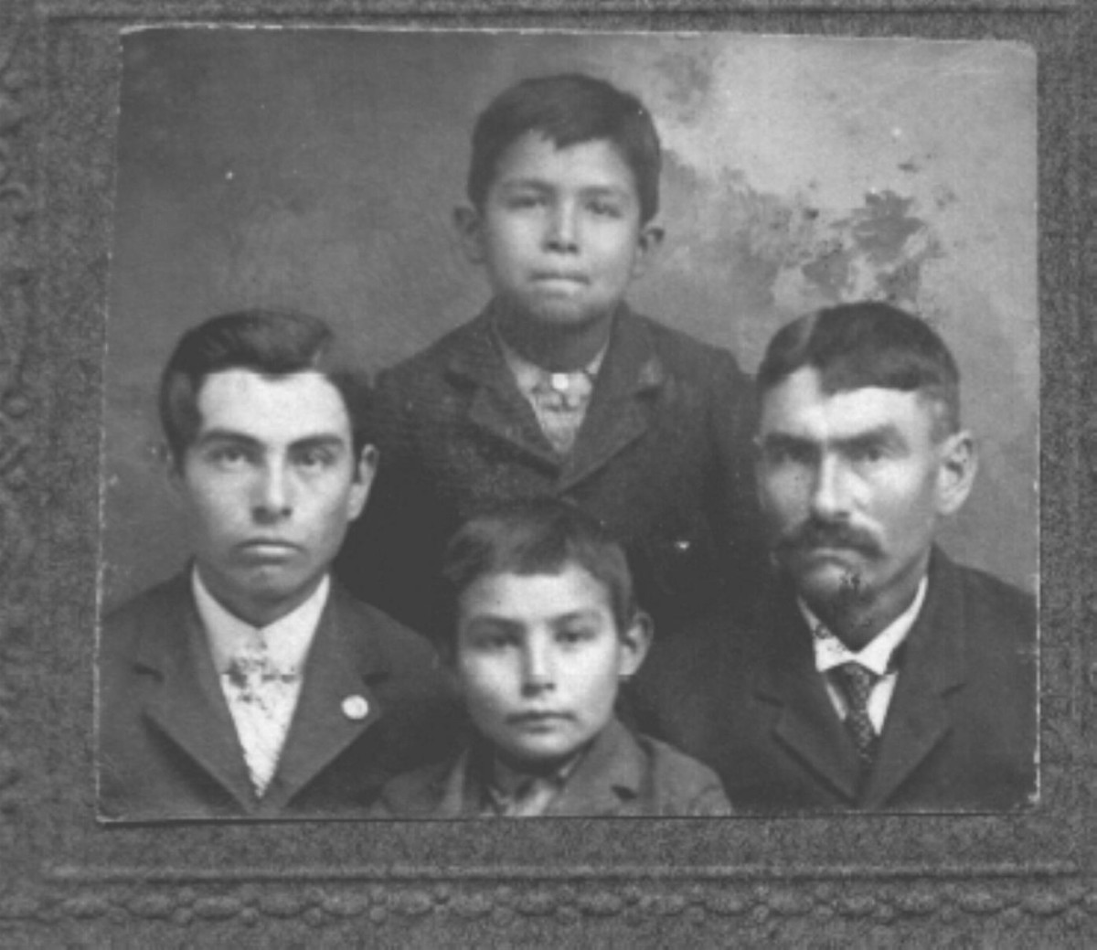 Members of the Sherman family including Mark Sherman, who died while escaping the Rapid City Indian School. In order: Top row, Mark Sherman; Second Row, William and Frank Sherman; bottom row George Sherman. (Photo courtesy of Ben Sherman)