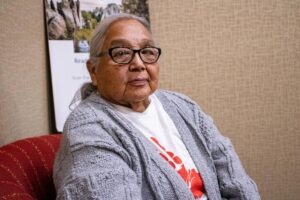Carmen White Horse spoke about the murder of her granddaughter Reganne Chekpa during the inaugural MMIP conference held by the Oglala Sioux Tribe and Rosebud Sioux Tribe. (Photo by Amelia Schafer, ICT/Rapid City Journal)